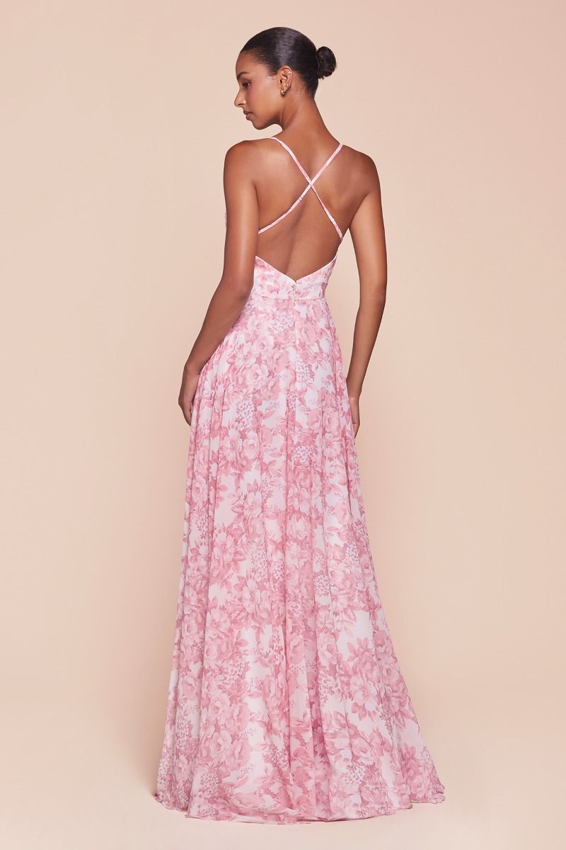 IRIS GOWN - ROSE - A-LINE CHIFFON PRINT DRESS