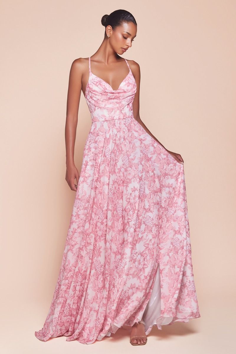 IRIS GOWN - ROSE - A-LINE CHIFFON PRINT DRESS