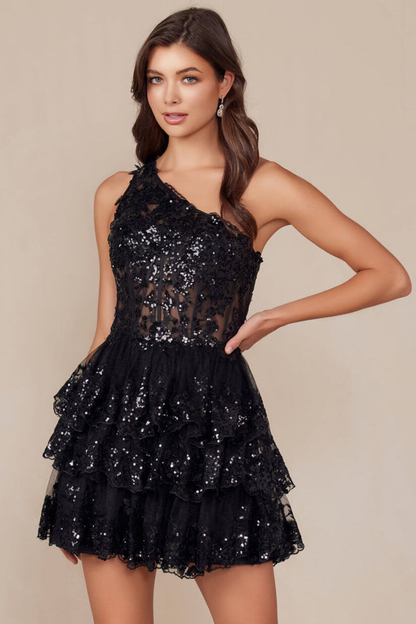Christie Mini Dress - One Shoulder Sequin Cocktail Dress