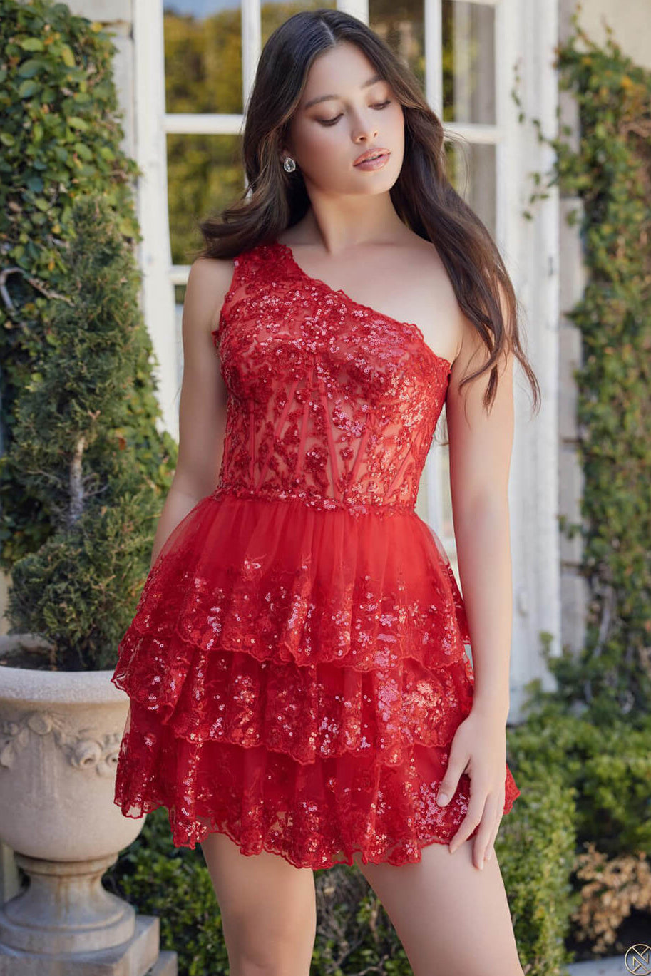 Christie Mini Dress - One Shoulder Sequin Cocktail Dress