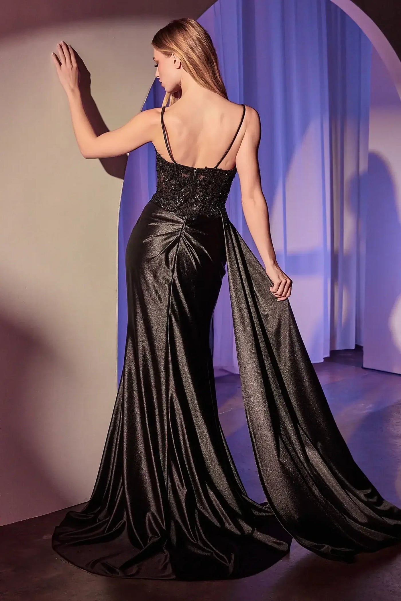 Reynolds Gown - Satin Pleated Fitted Gown