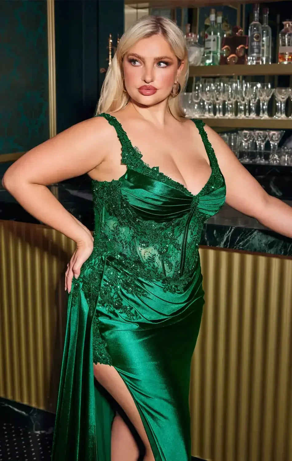 MAXIMA GOWN - FITTED SATIN & LACE BODYCON DRESS