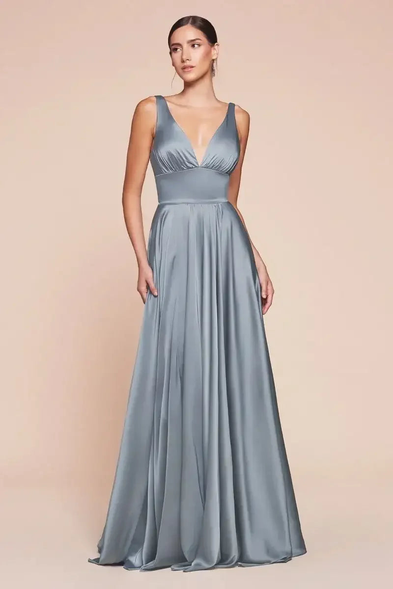 Kinsley Gown - Dusty Blue - Soft Satin A-line Dress