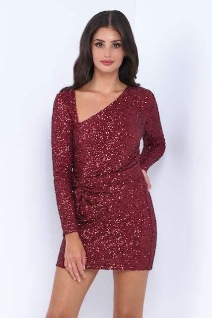 Kia Sequin Mini Dress - Burgundy