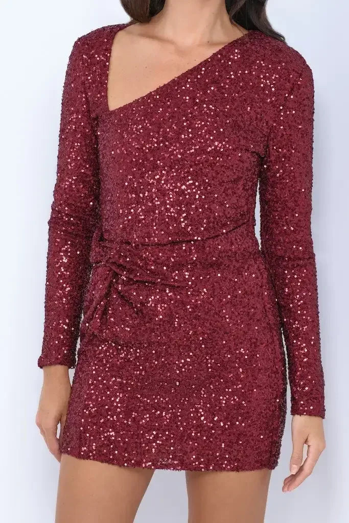 Kia Sequin Mini Dress - Burgundy