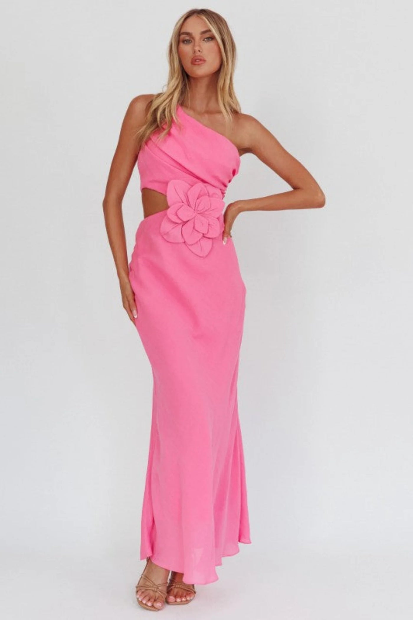 Lindsay Maxi Dress - Hot Pink One Shoulder Dress