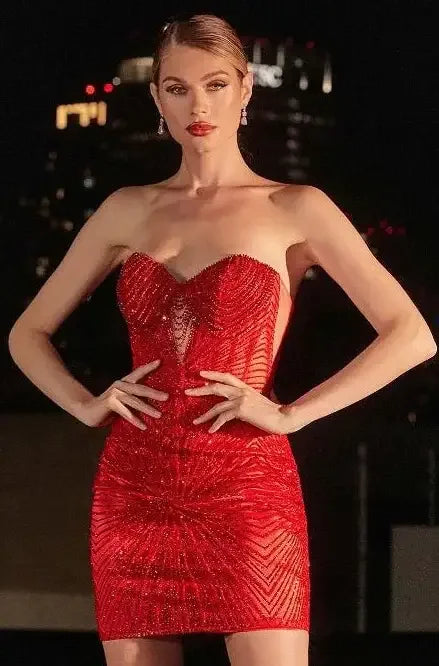 MADDOX MINI DRESS - STRAPLESS GLITTER COCKTAIL DRESS