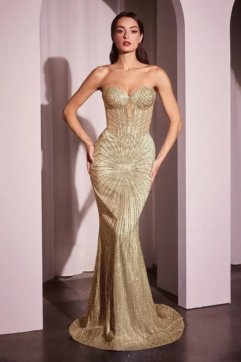 Maddox Gown - Gold - STRAPLESS GLITTER EMBELLISHED GOWN