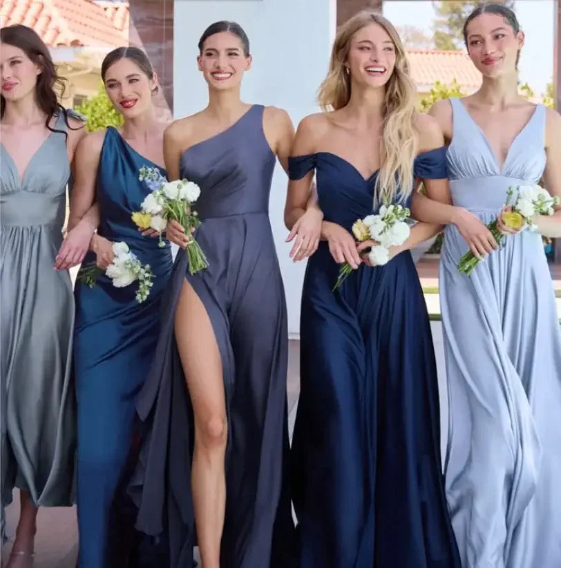 Bryce Gown - French Navy - ONE SHOULDER LUXE SATIN FITTED GOWN