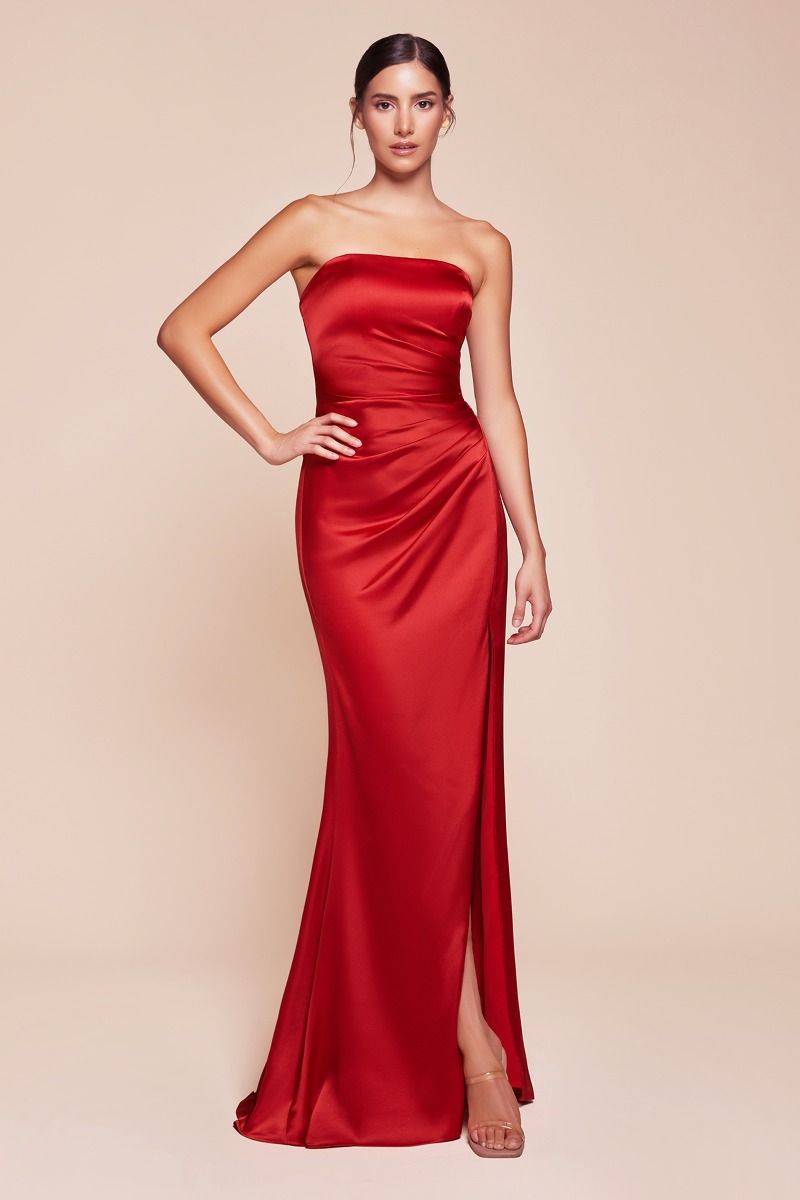 Nicolette Gown - Red - STRAPLESS LUXE SATIN DRESS & SCARF