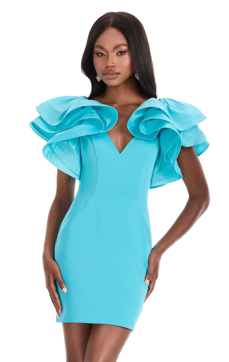 Ashley Lauren 4841 - Ruffle Sleeve Taffeta Mini Dress
