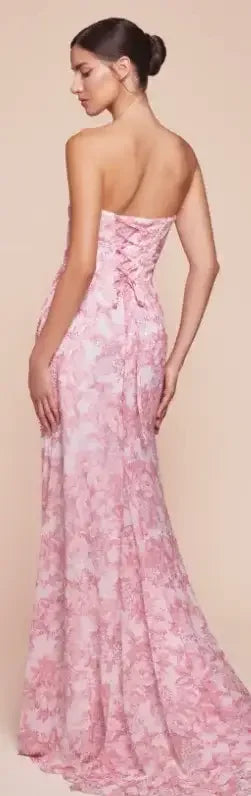 MARTA GOWN - ROSE - STRAPLESS FLORAL PRINTED CHIFFON DRESS