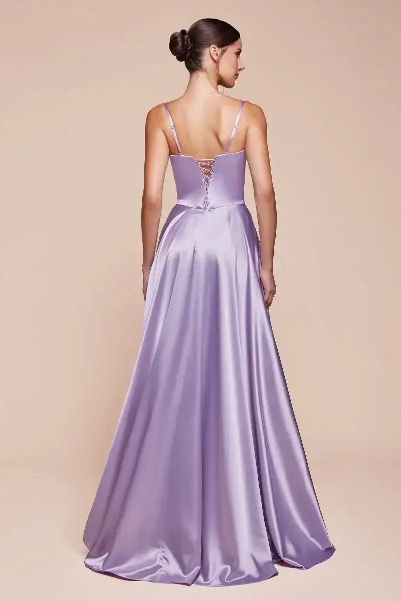 SELMA GOWN - LAVENDER - A-LINE LUXE SATIN BUSTIER DRESS
