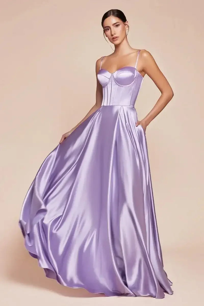 SELMA GOWN - LAVENDER - A-LINE LUXE SATIN BUSTIER DRESS