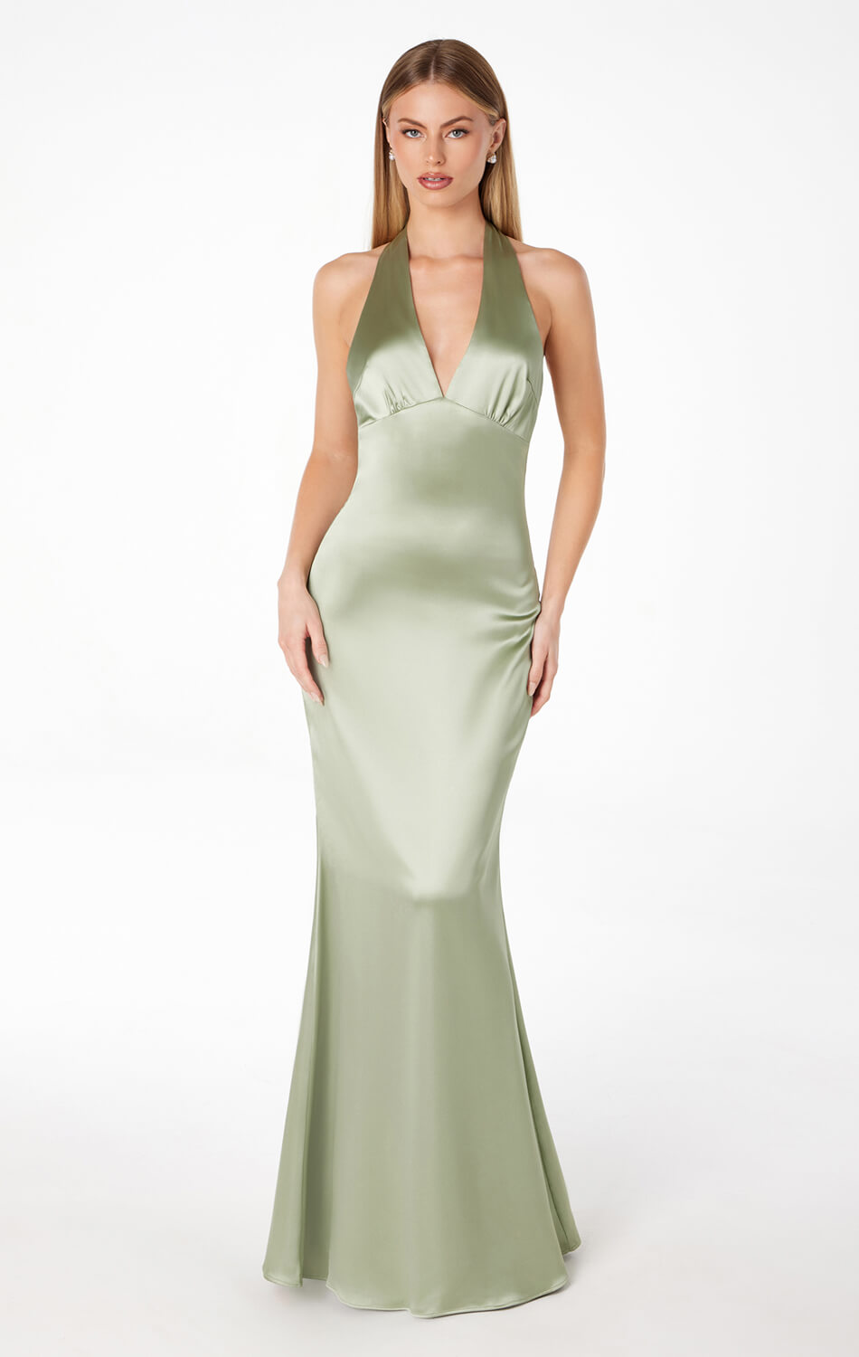 MAREN SATIN HALTER MAXI DRESS