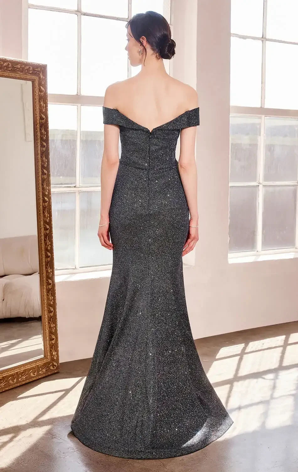 Hollywood Gown - Off-the-Shoulder Glitter Mermaid Dress