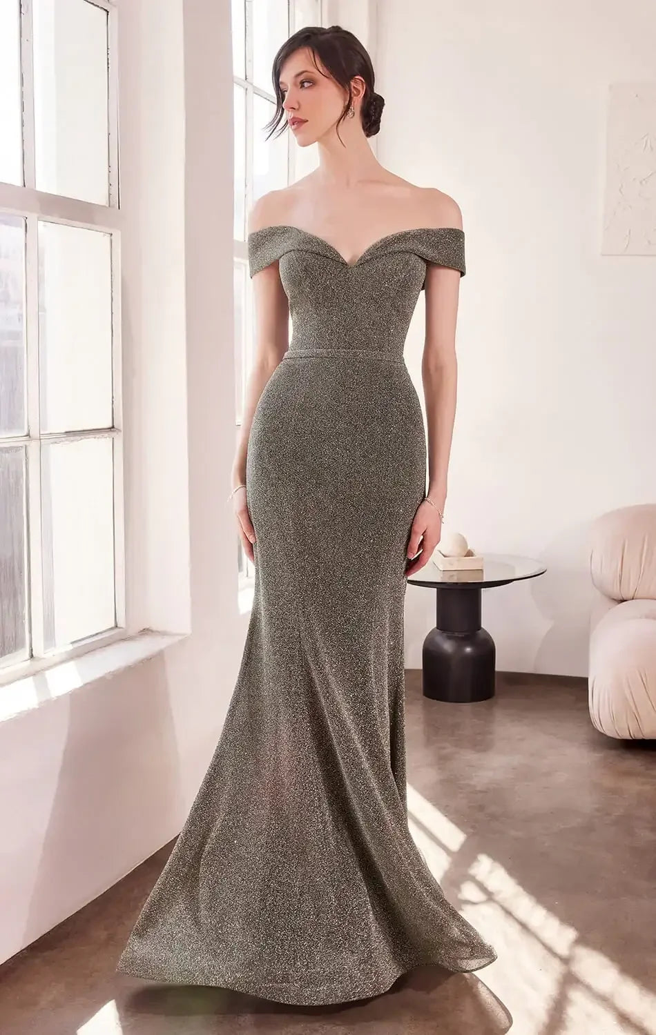 Hollywood Gown - Off-the-Shoulder Glitter Mermaid Dress