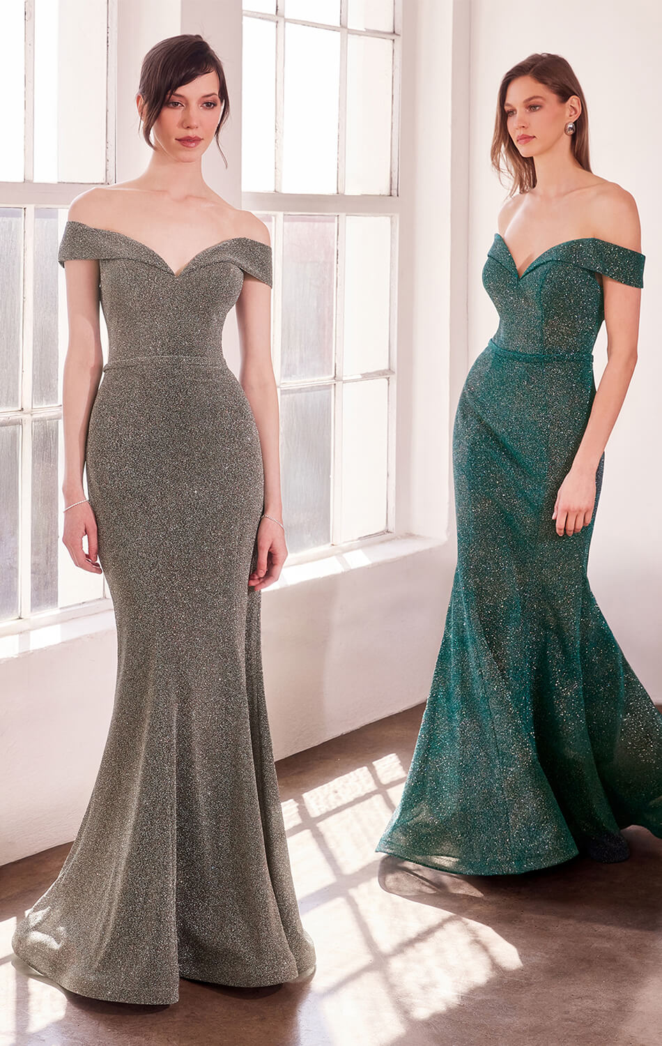 Hollywood Gown - Off-the-Shoulder Glitter Mermaid Dress