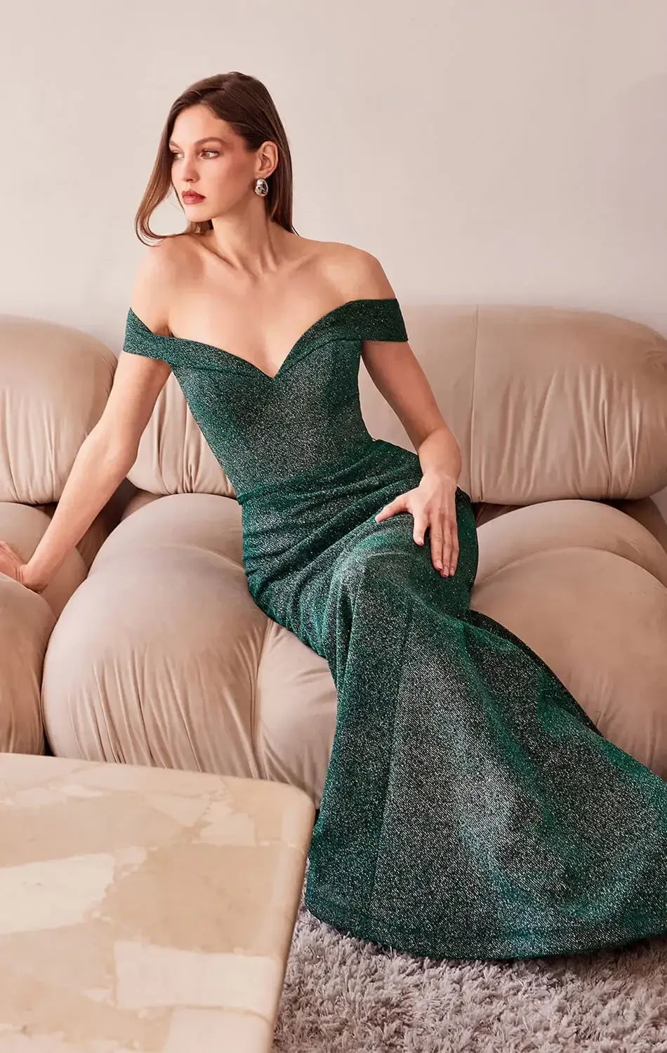 Hollywood Gown - Off-the-Shoulder Glitter Mermaid Dress