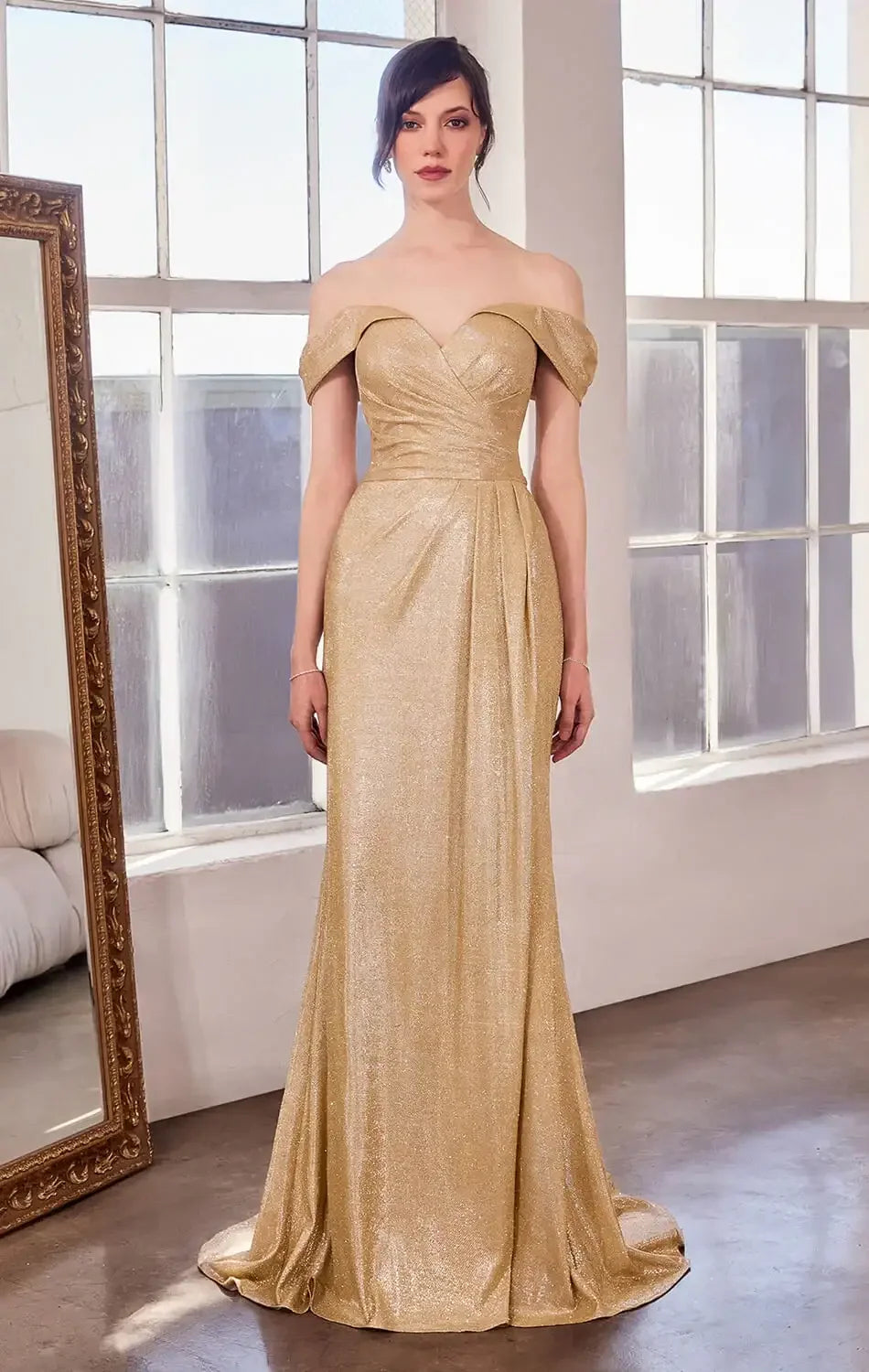 Venetian Gown - Luxe Metallic Off-Shoulder Evening Dress