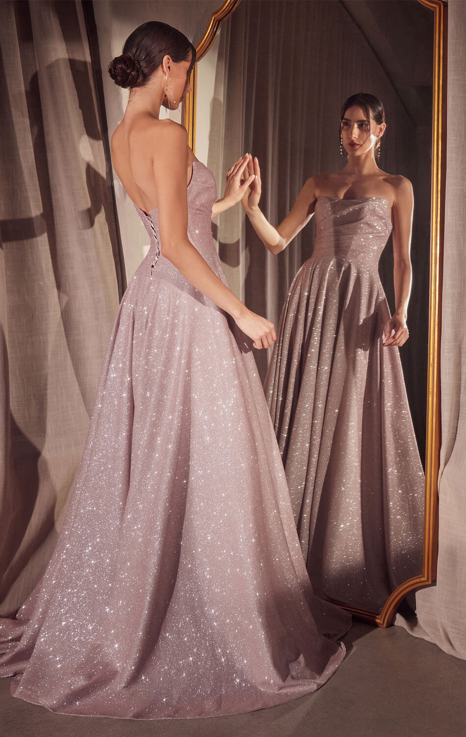 Quinn Gown - Long Strapless Glitter A-line Dress