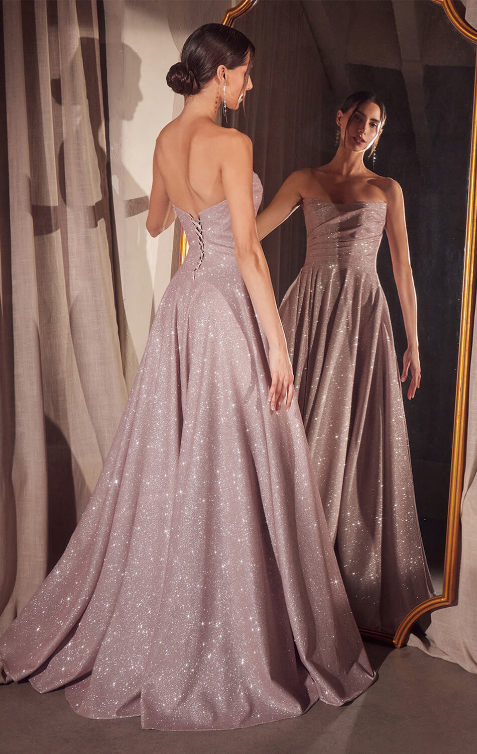 Quinn Gown - Long Strapless Glitter A-line Dress