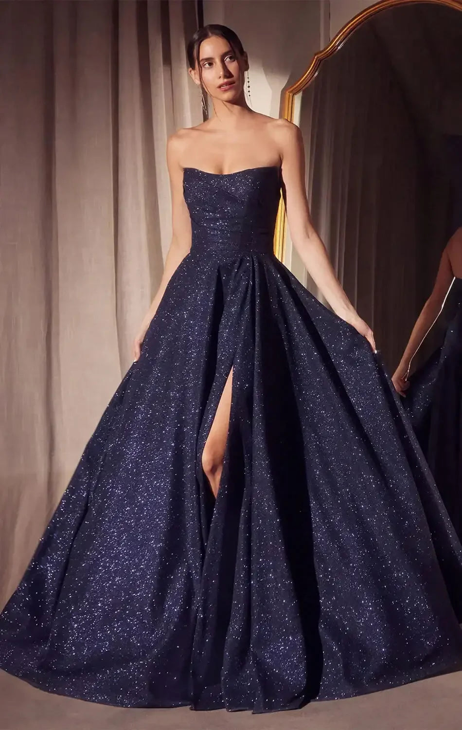 Quinn Gown - Long Strapless Glitter A-line Dress