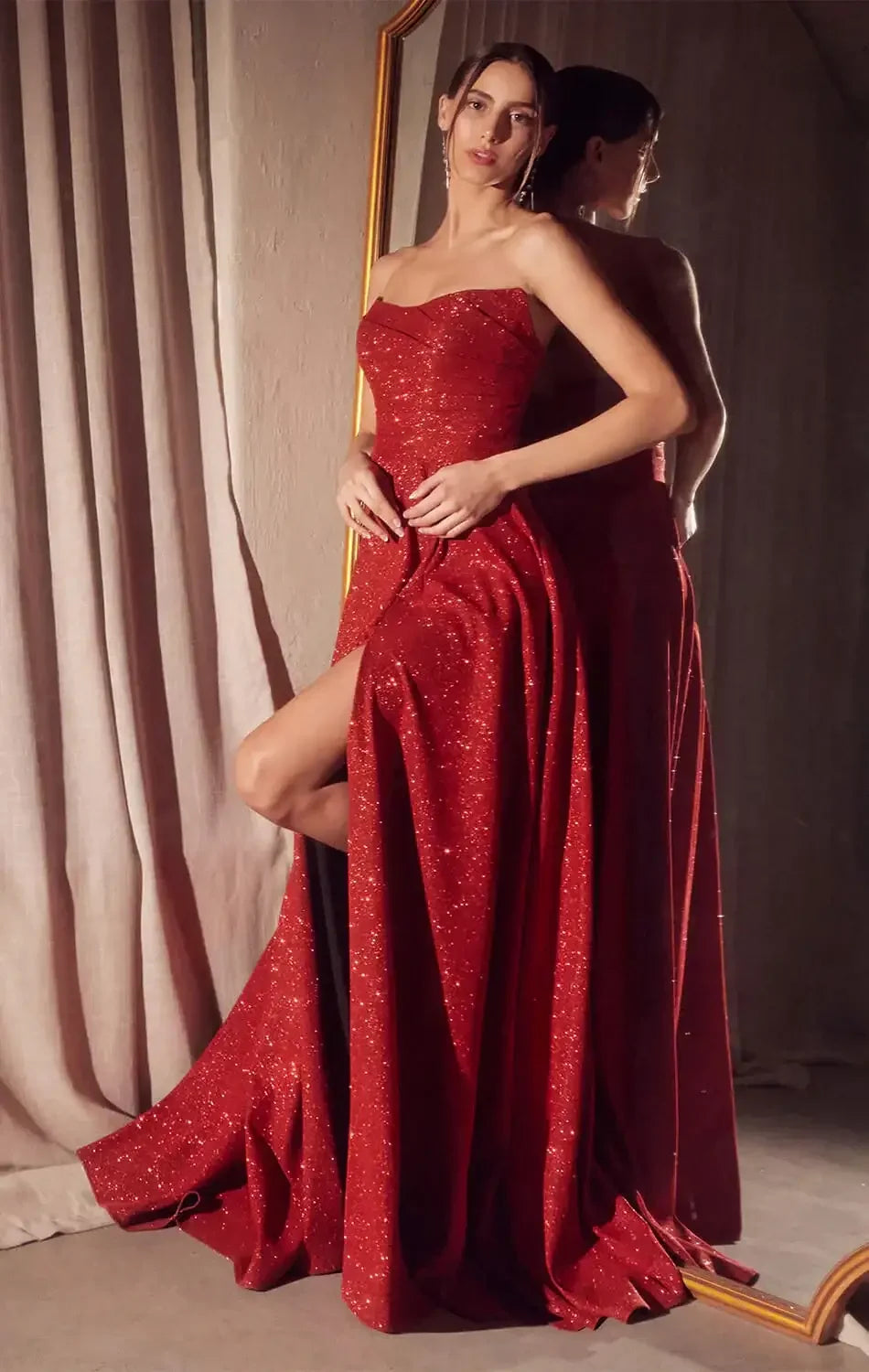 Quinn Gown - Long Strapless Glitter A-line Dress
