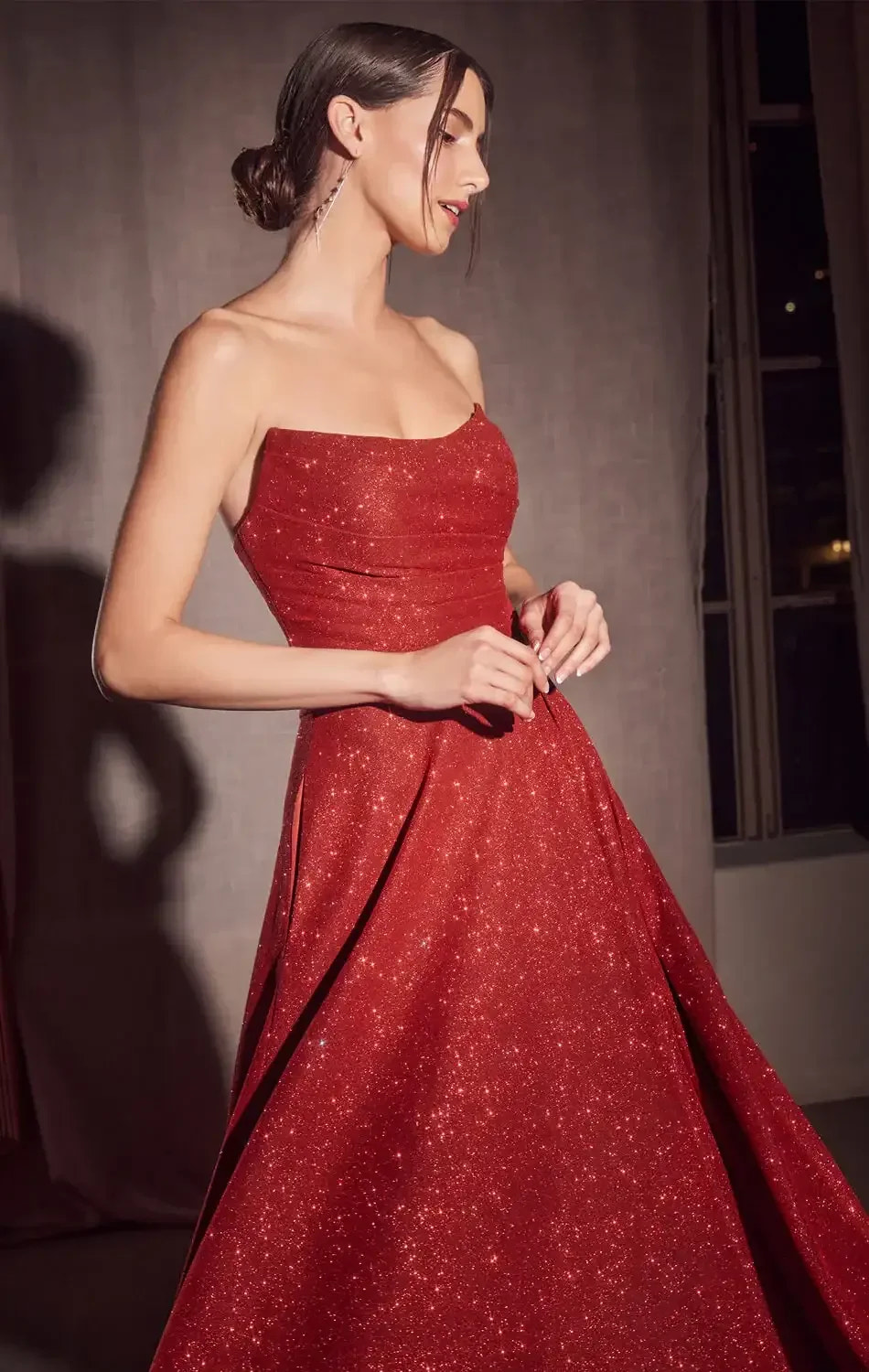 Quinn Gown - Long Strapless Glitter A-line Dress