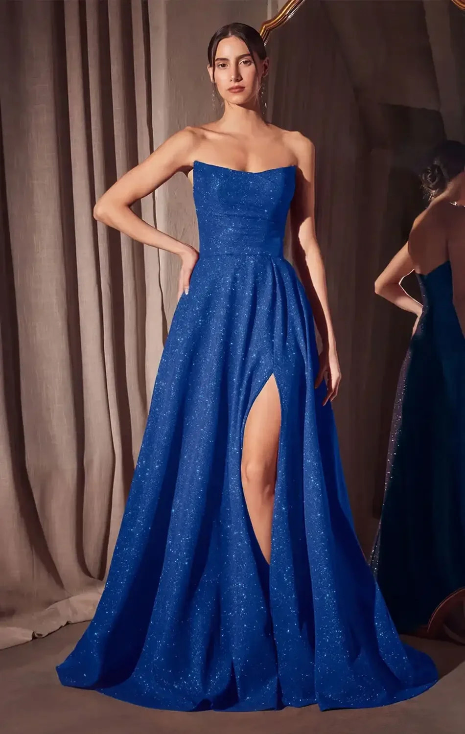 Quinn Gown - Long Strapless Glitter A-line Dress