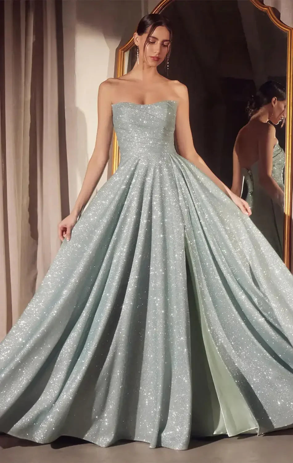 Quinn Gown - Long Strapless Glitter A-line Dress