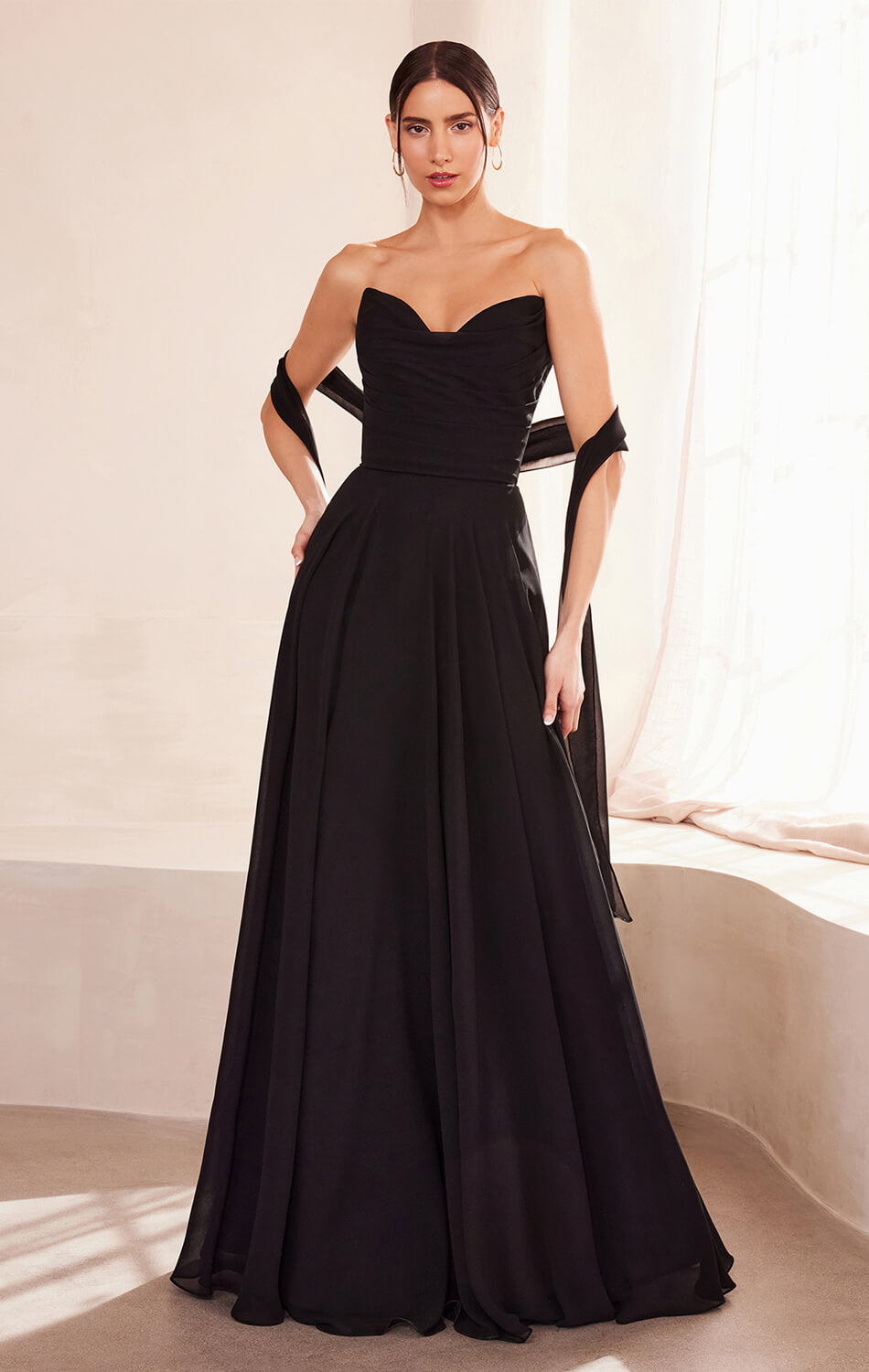 Ella Gown - A-line Strapless Chiffon Dress With Scarf