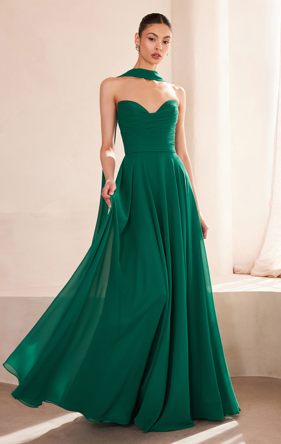 Ella Gown - A-line Strapless Chiffon Dress With Scarf