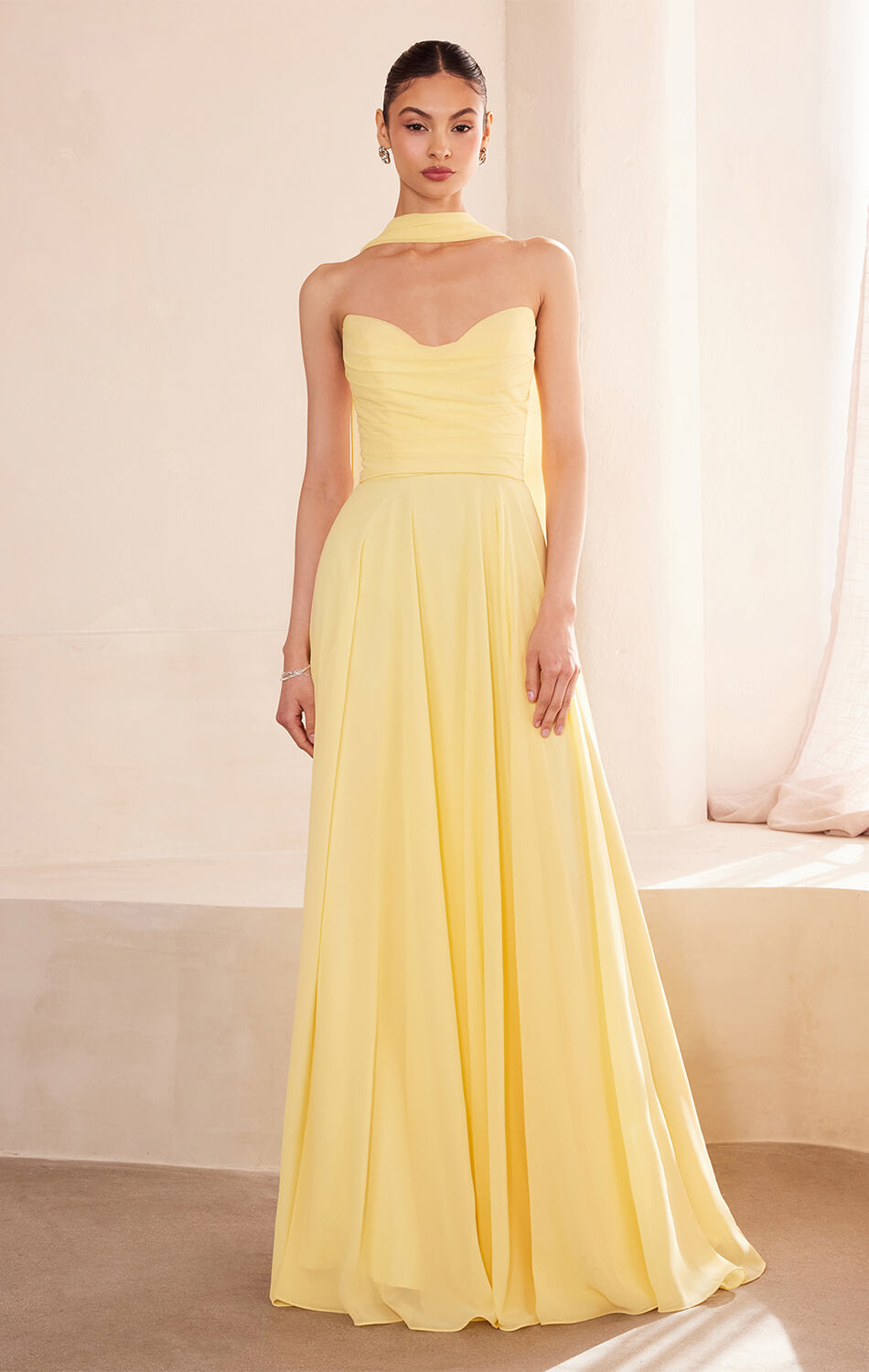 Ella Gown - A-line Strapless Chiffon Dress With Scarf
