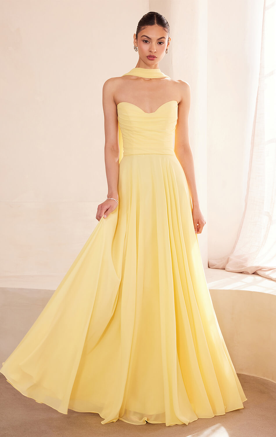 Ella Gown - A-line Strapless Chiffon Dress With Scarf