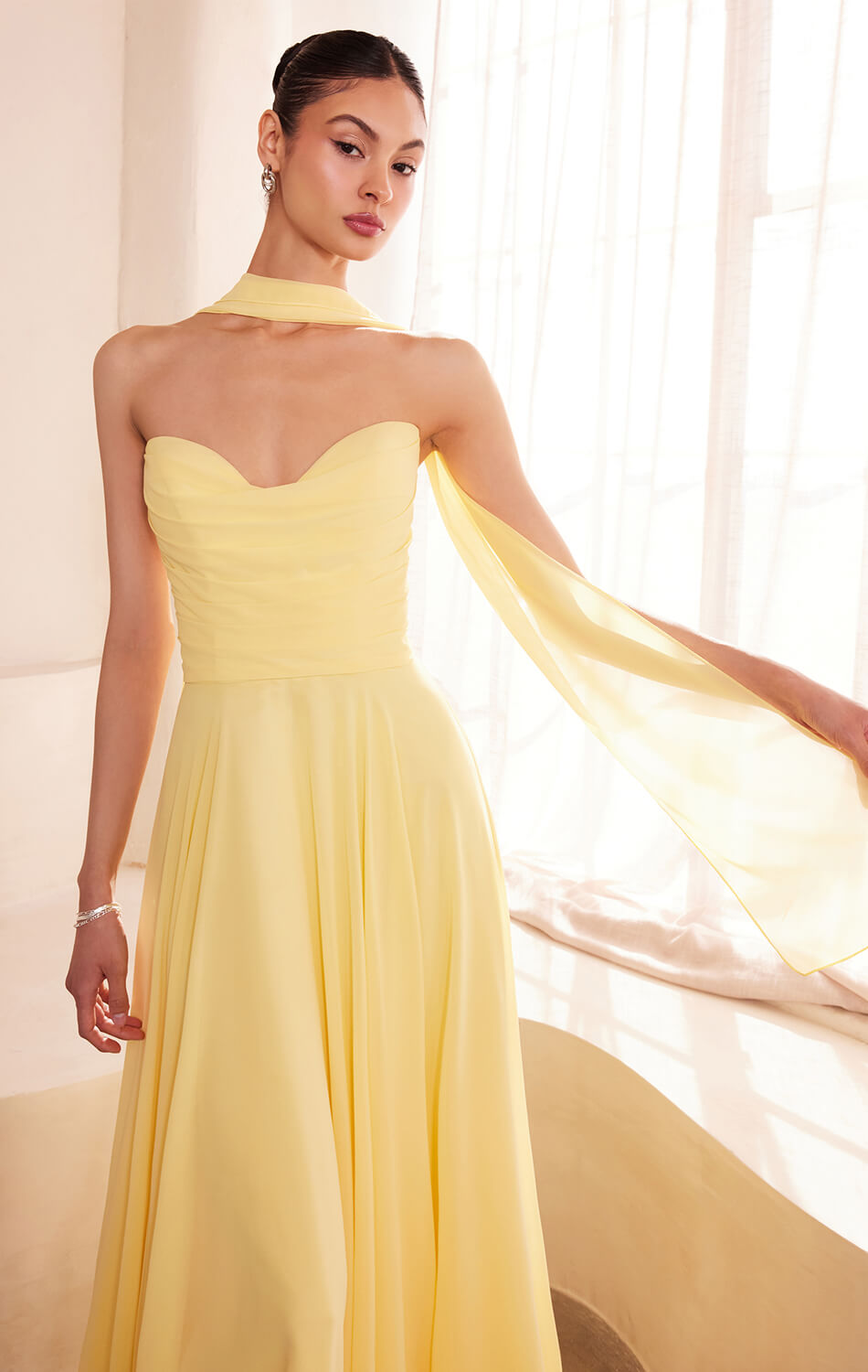 Ella Gown - A-line Strapless Chiffon Dress With Scarf