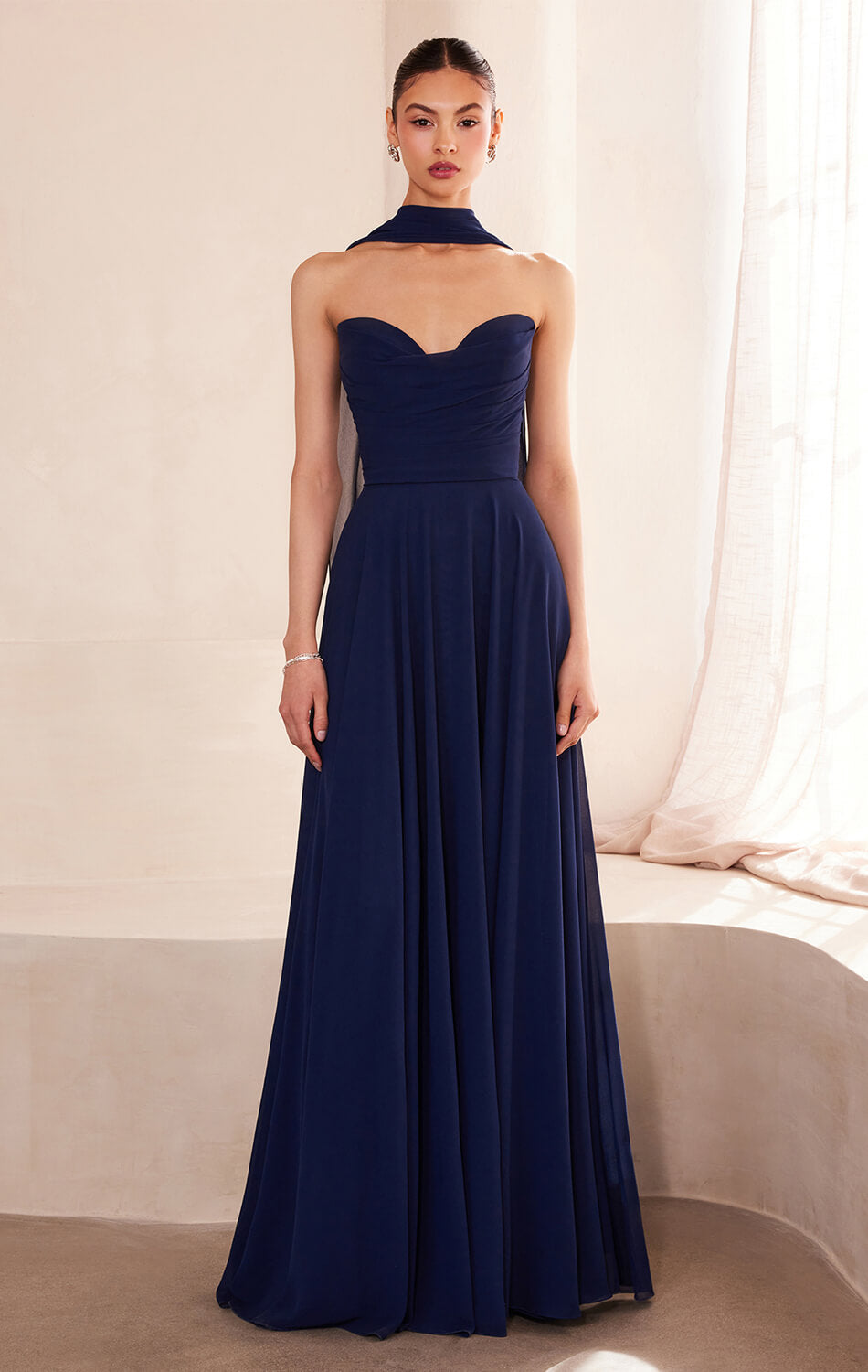Ella Gown - A-line Strapless Chiffon Dress With Scarf