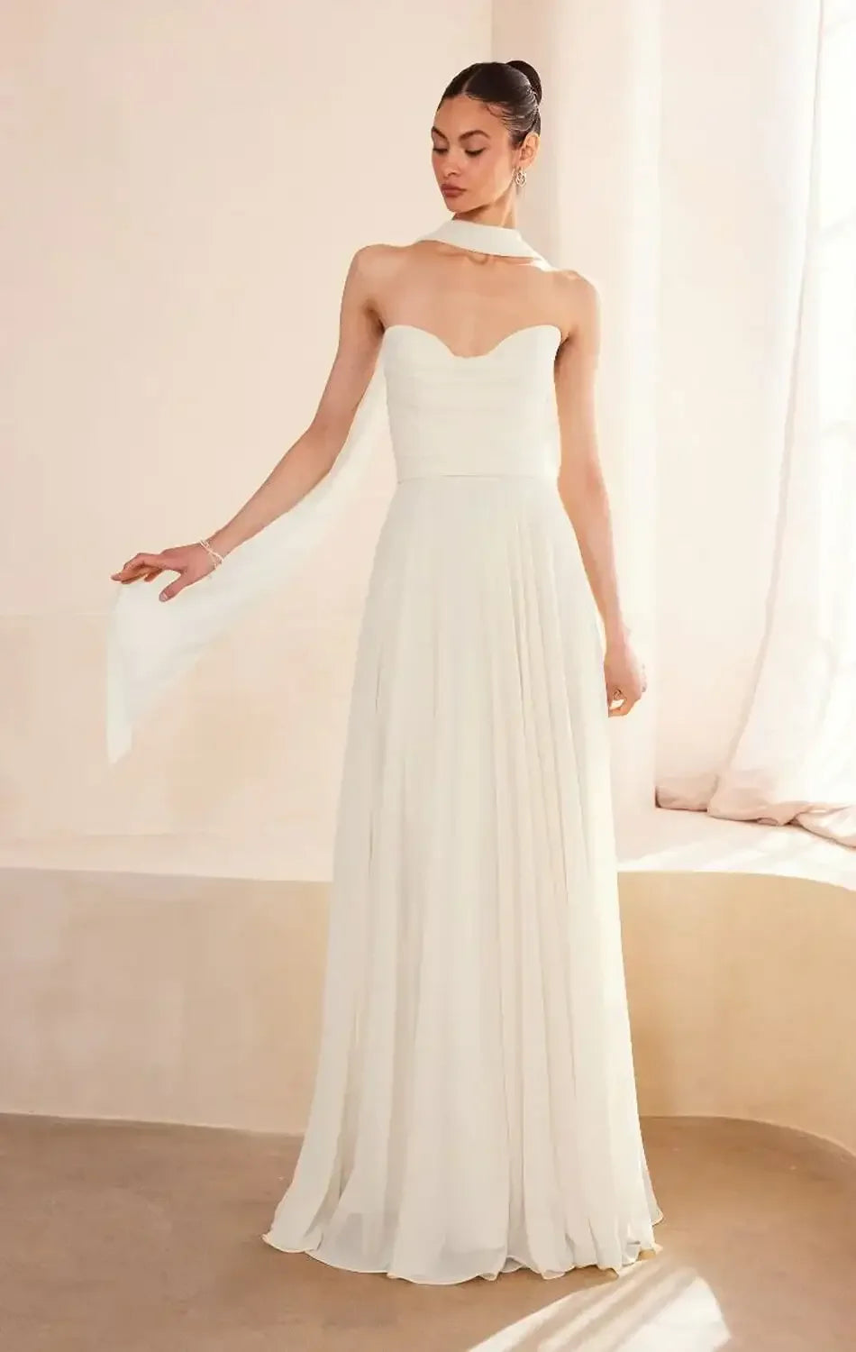 Ella Gown - A-line Strapless Chiffon Dress - Off White