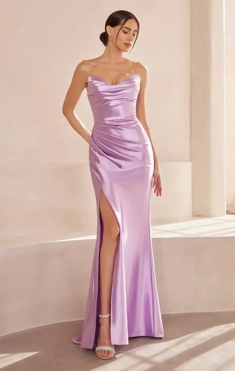 Micah Maxi Dress - Strapless Satin Dress with Gathered Detail