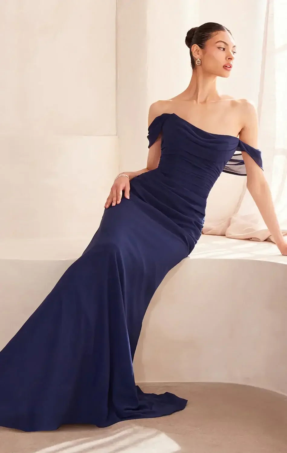 Faye Gown - Chiffon Off-the-Shoulder Fitted Dress