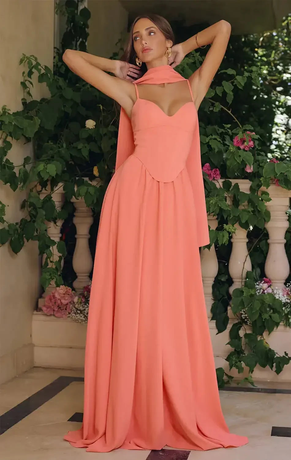 EFFIE GOWN - A-LINE CHIFFON DRESS WITH SCARF