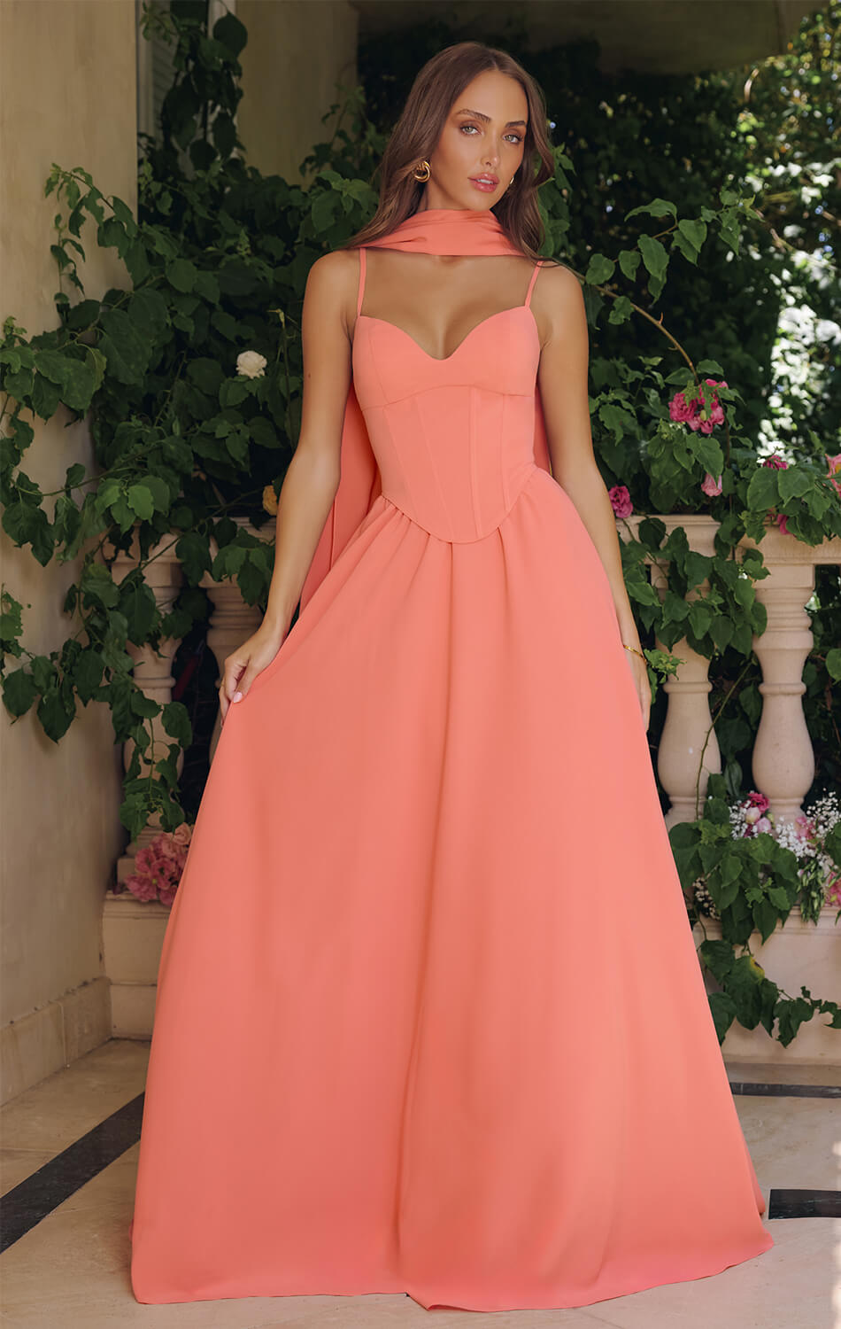 EFFIE GOWN - A-LINE CHIFFON DRESS WITH SCARF