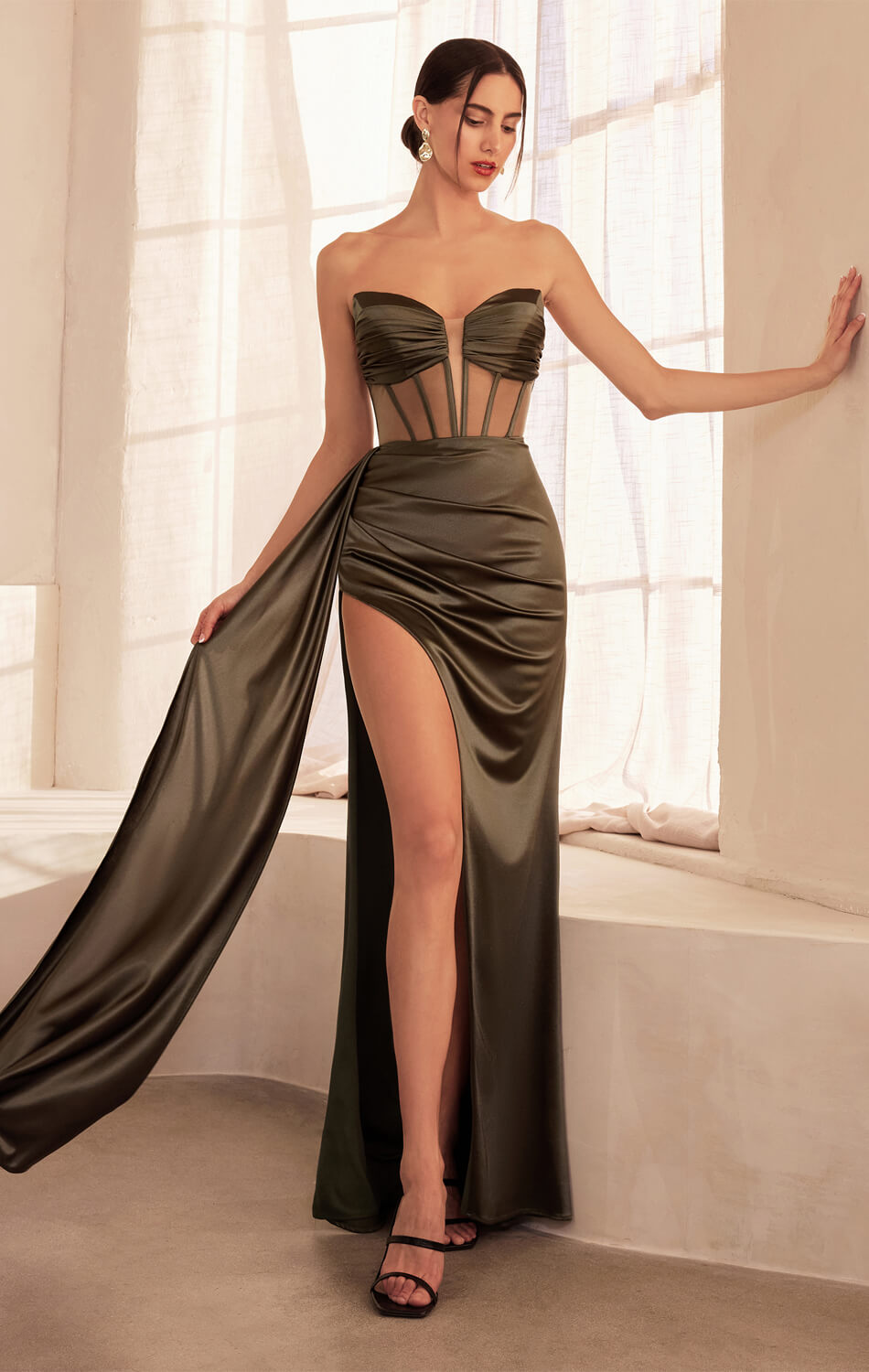 Jamie Gown – Satin Gown with Illusion Plunge Neckline