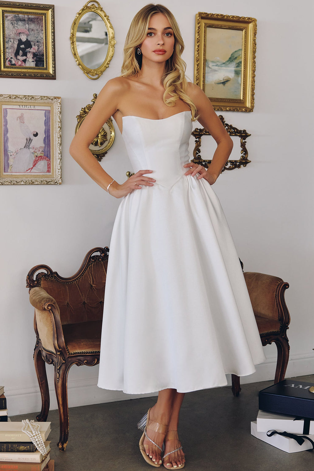Lady Black Tie - Talullah Midi Dress - Off-white Mikado Cocktail Dress