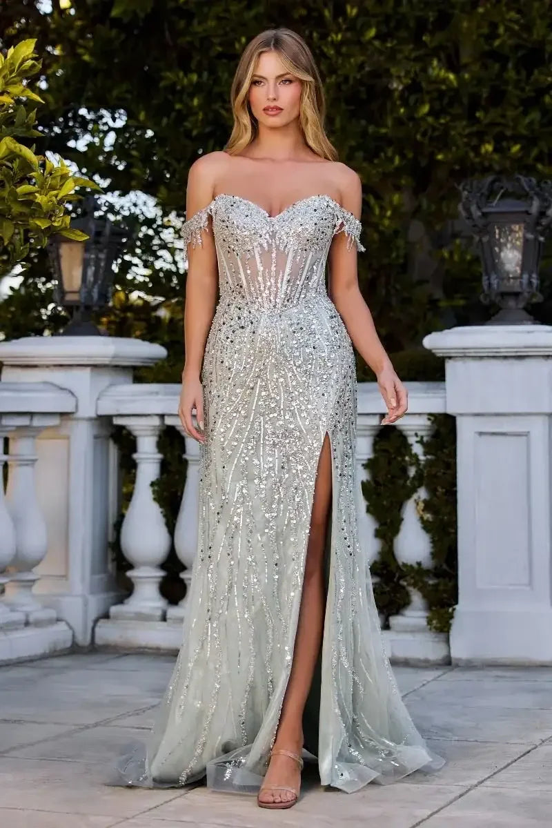 TATIANA GOWN - OFF THE SHOULDER SEQUIN GOWN