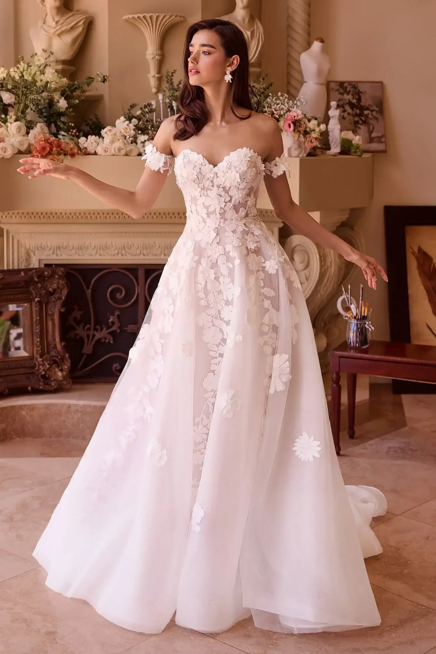 WL039 - Strapless Floral Lace Bridal Ball Gown - Andrea & Leo