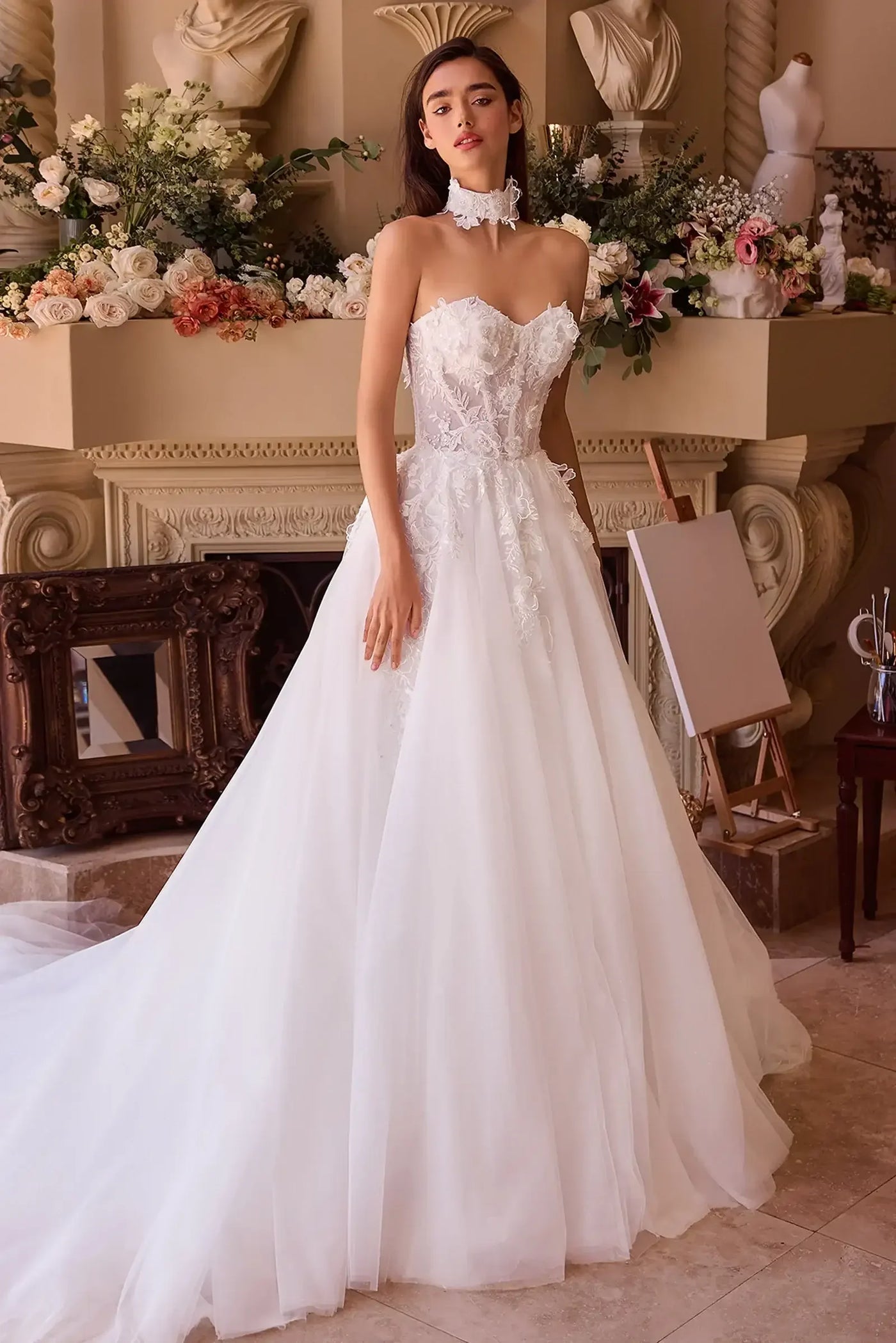 WL041 - Strapless Lace & Tulle Wedding Ball Gown - Andrea & Leo