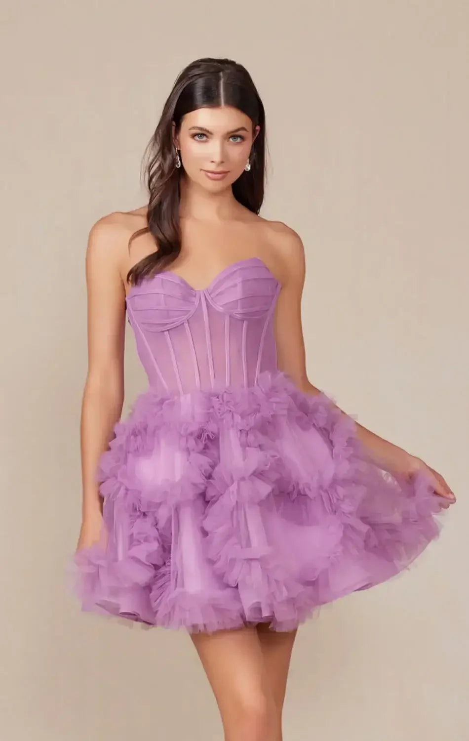 YVONNE RUFFLE SKIRT MINI DRESS - DUSTY LAVENDER