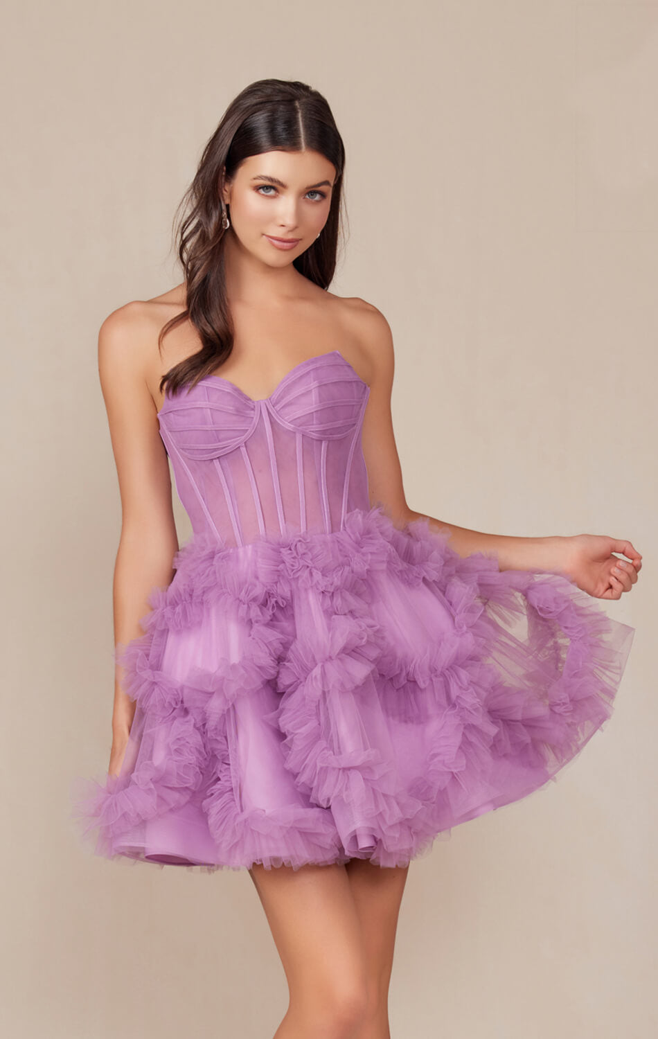 YVONNE RUFFLE SKIRT MINI DRESS - DUSTY LAVENDER