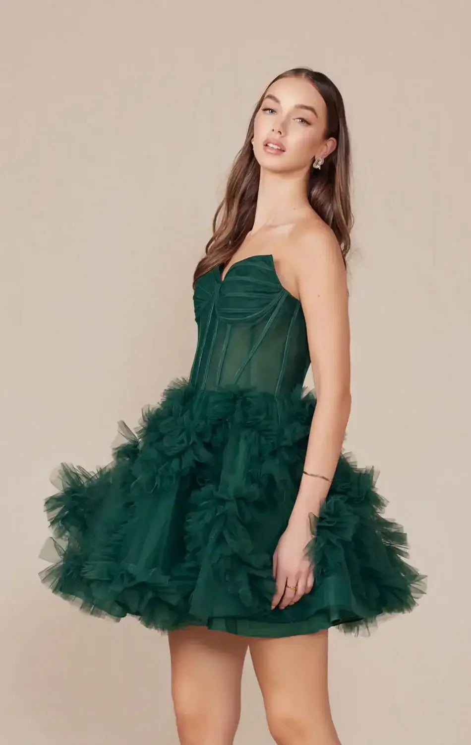 YVONNE RUFFLE SKIRT MINI DRESS - EMERALD